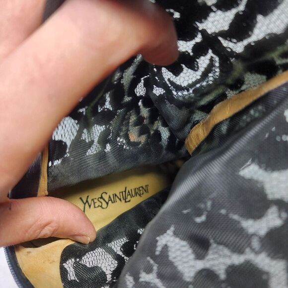 Yves Saint Laurent Womens Applique Lace Back Zip Tall Boot US 10 Black Heel Boot - Picture 12 of 14